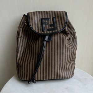 Vintage fendi designer brown pinstriped backpack
